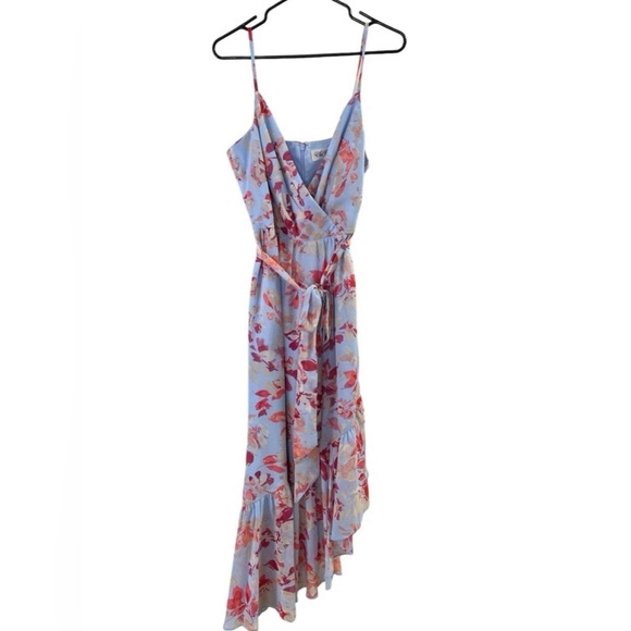 Eliza J floral asymmetrical formal blue and pink maxi dress - Picture 1 of 8